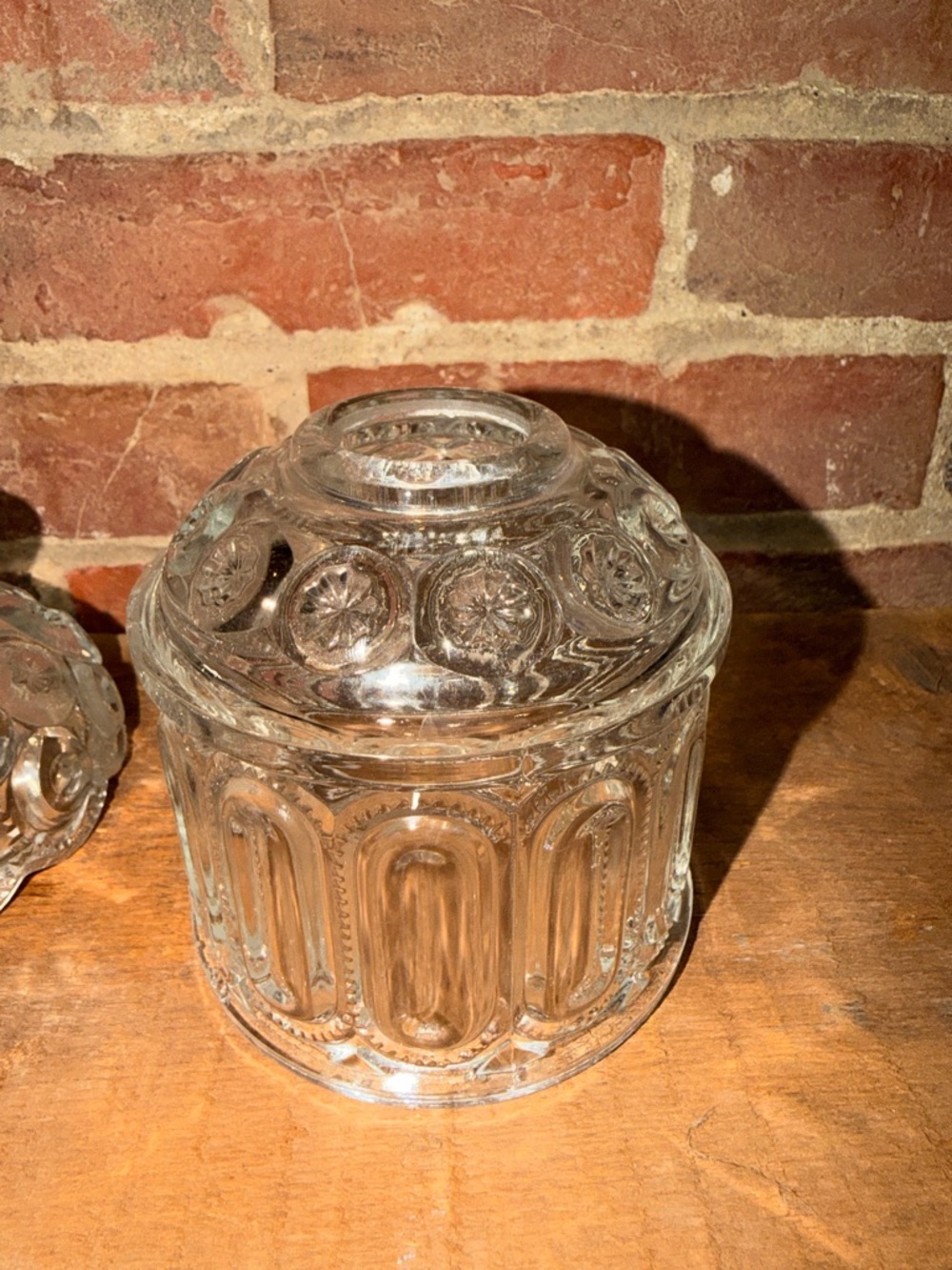1880s Two Piece Fairy Lamp Clear Pressed Glass Dish & Compote Set MCM - Picture 10 of 11